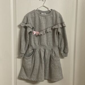 Blueberi Boulevard Girls Dress Grey Long Sleeve Pink Bow Ruffles Size 6